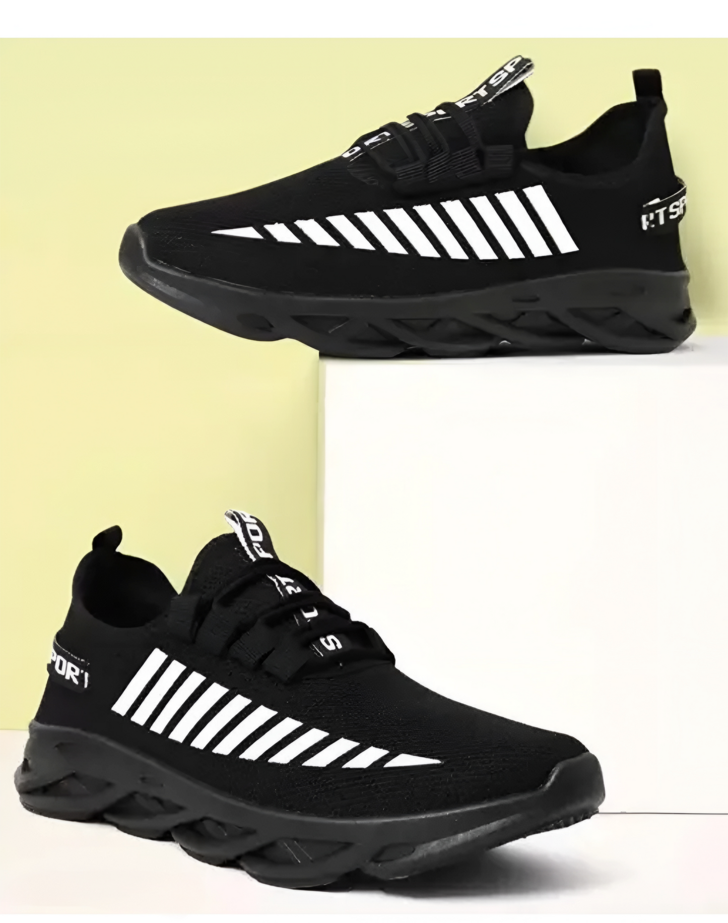 Men's Stylish Black Sports Running Shoes with Air Cushion Sole | Lightweight Breathable Sneakers for Gym, Walking & Casual Wear
