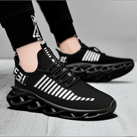 Men's Stylish Black Sports Running Shoes with Air Cushion Sole | Lightweight Breathable Sneakers for Gym, Walking & Casual Wear