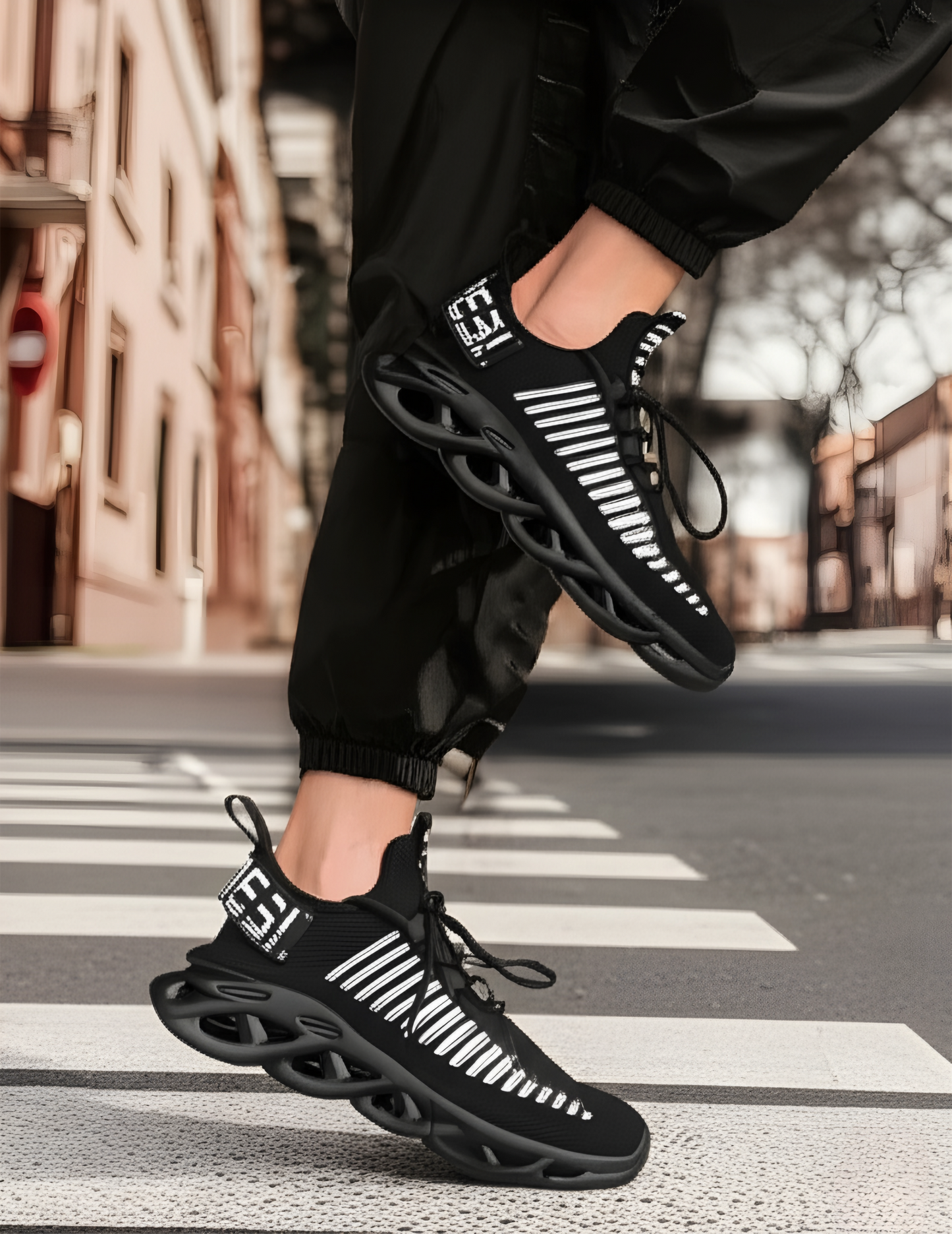 Men's Stylish Black Sports Running Shoes with Air Cushion Sole | Lightweight Breathable Sneakers for Gym, Walking & Casual Wear